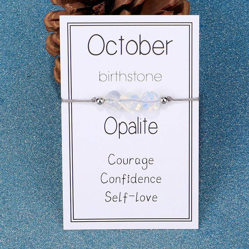 Birthstone Chip Adjustable Cord Bracelet - October
