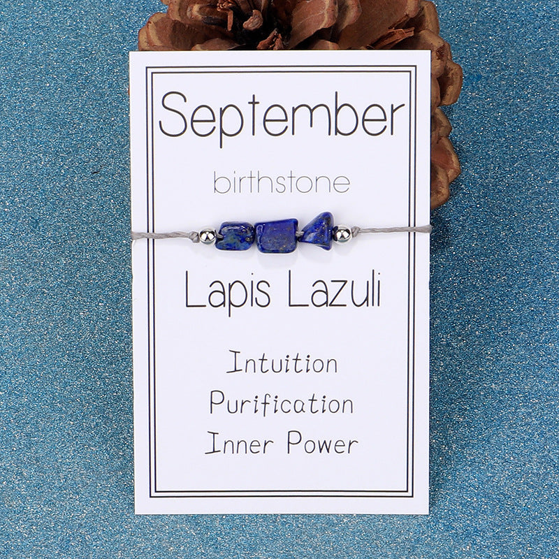 Birthstone Chip Adjustable Cord Bracelet - September