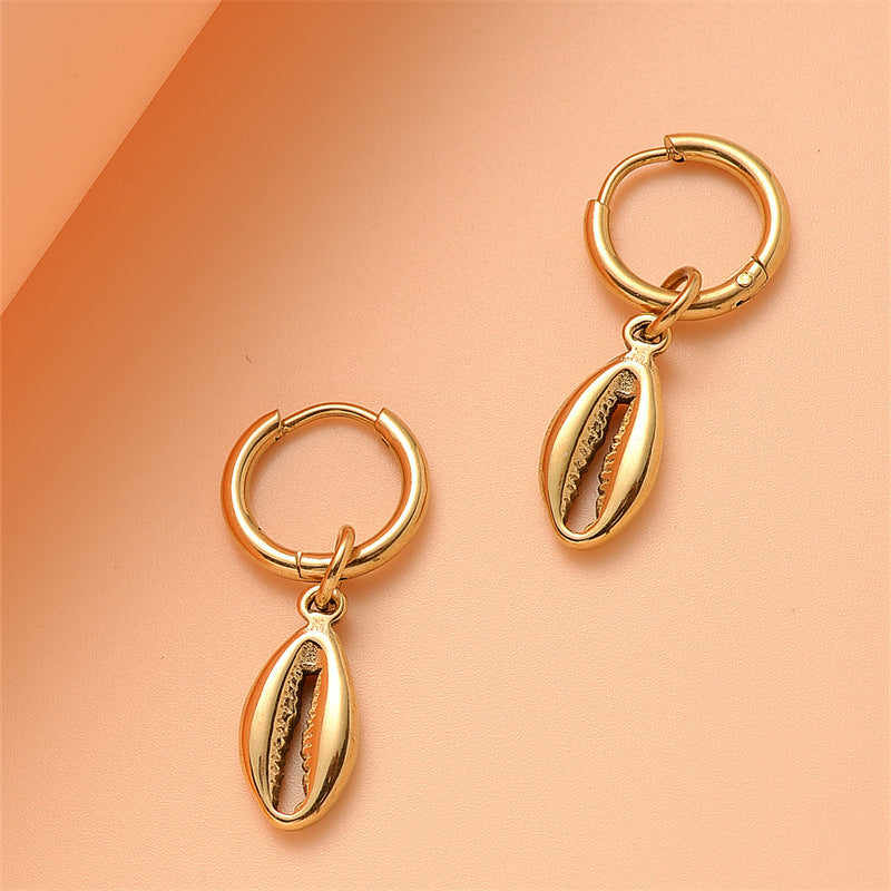 Seashell Starfish Charm Huggie Hoop Earrings - Rugby