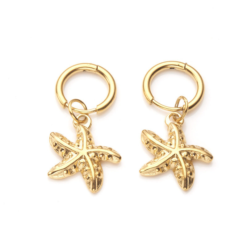 Seashell Starfish Charm Huggie Hoop Earrings - Starfish