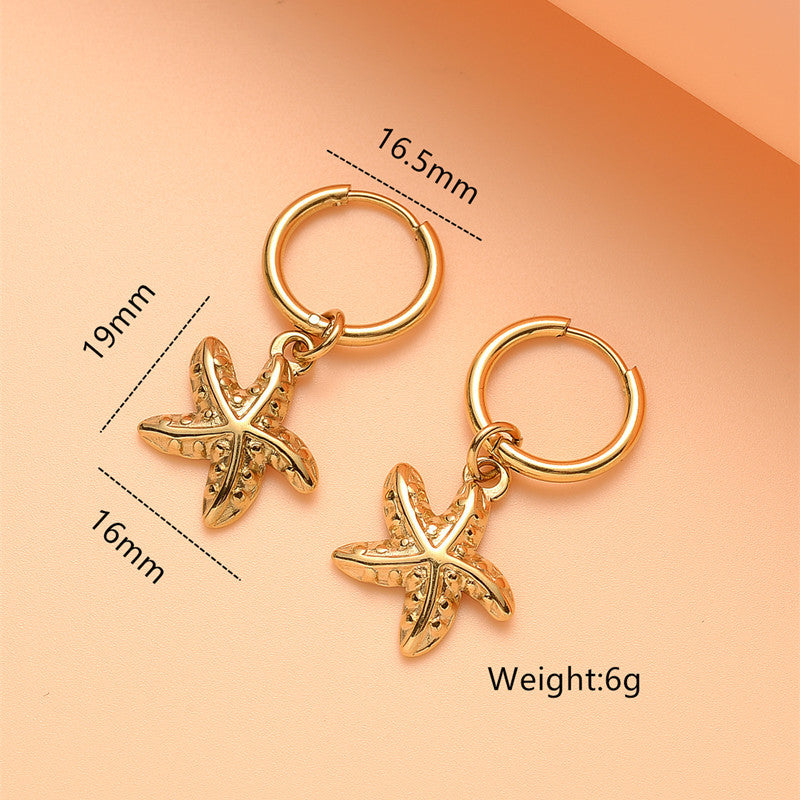 Seashell Starfish Charm Huggie Hoop Earrings - view 1