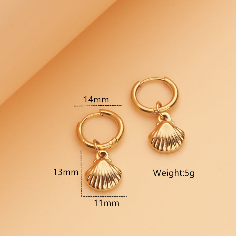 Seashell Starfish Charm Huggie Hoop Earrings - view 2