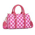 Checkerboard Print Boston Bag With Wide Strap - Rose_red