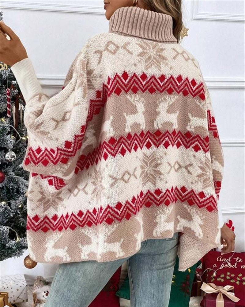 Fair Isle Reindeer Turtleneck Sweater - Elk - 1
