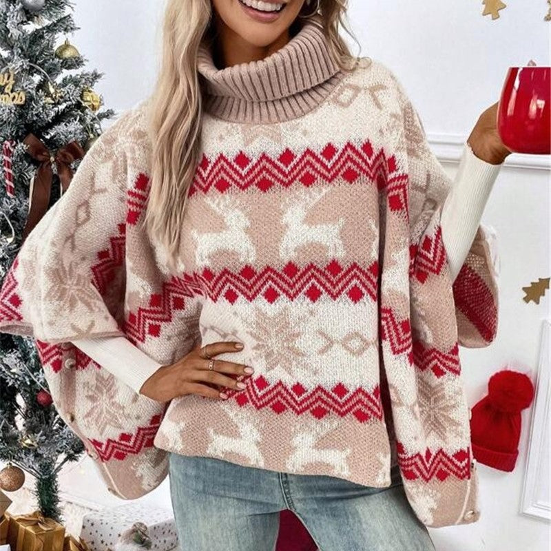 Fair Isle Reindeer Turtleneck Sweater - Elk - 4