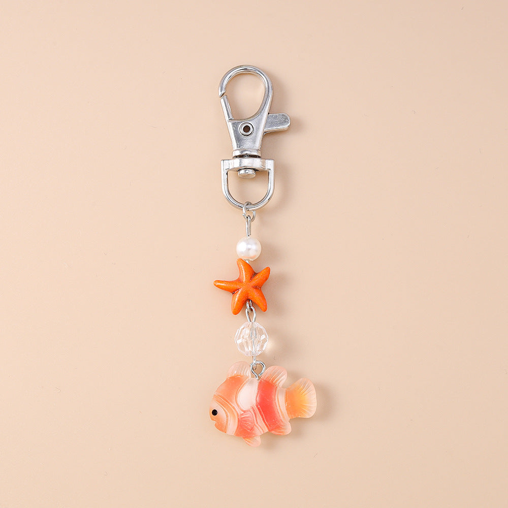 Starfish And Clownfish Ocean Keychain - Orange