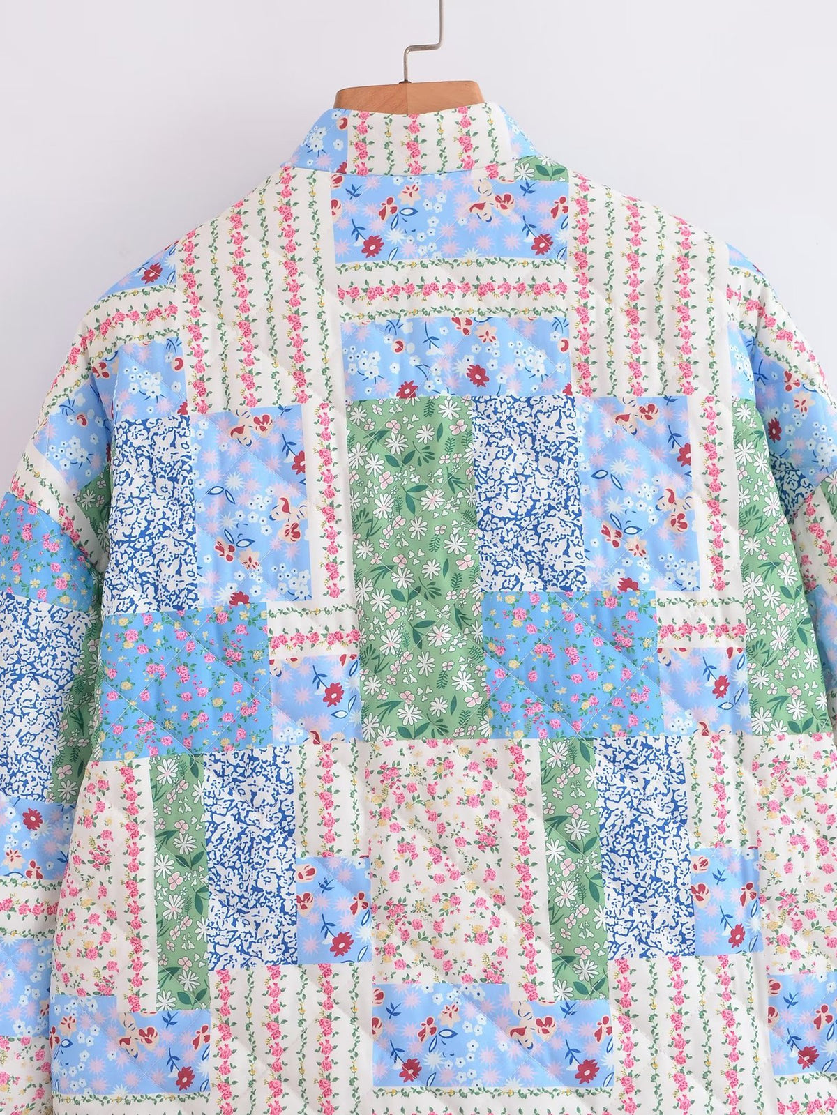 Patchwork Floral Quilted Snap Front Jacket - Floral - 11