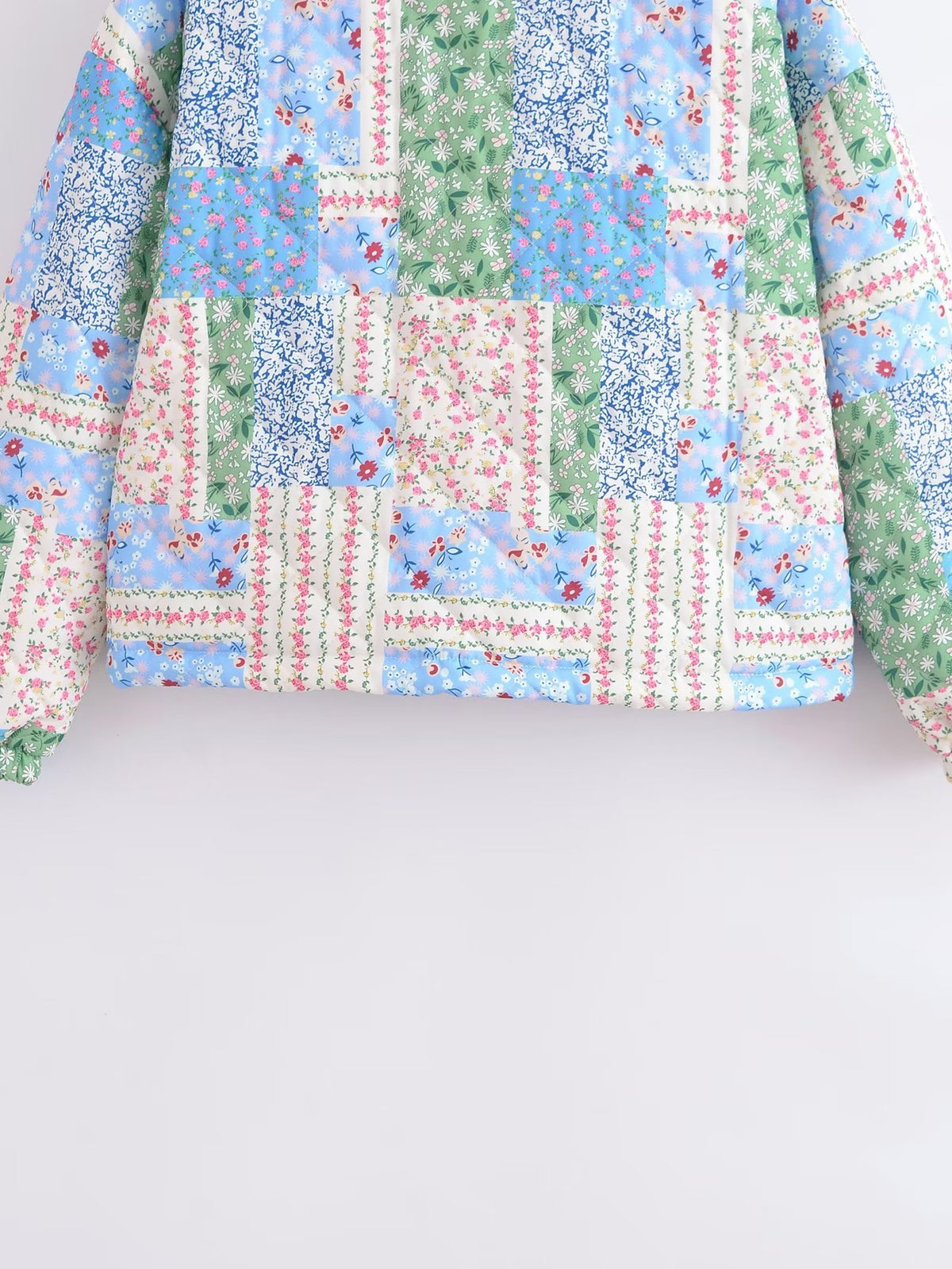 Patchwork Floral Quilted Snap Front Jacket - Floral - 12