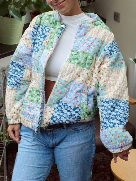Patchwork Floral Quilted Snap Front Jacket - Floral - 14