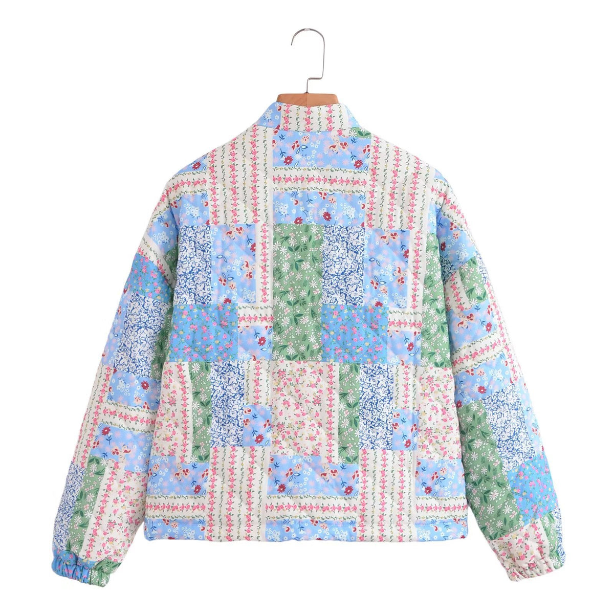 Patchwork Floral Quilted Snap Front Jacket - Floral - 2