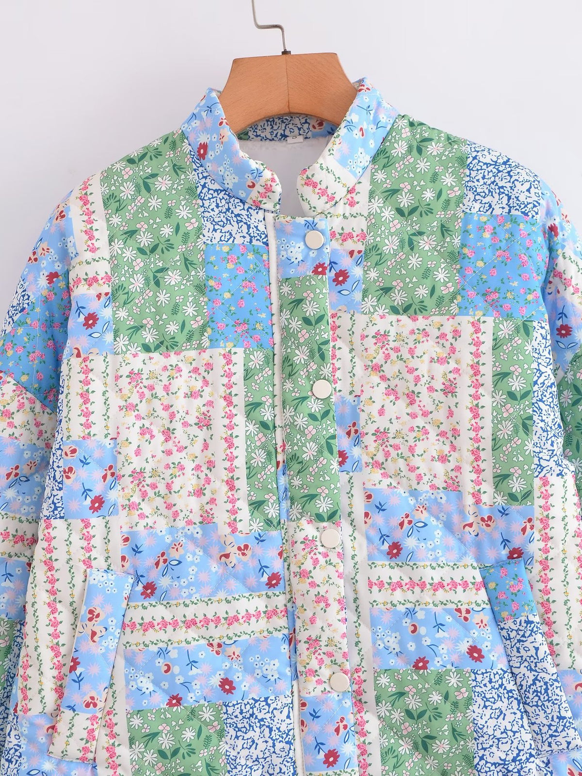 Patchwork Floral Quilted Snap Front Jacket - Floral - 6