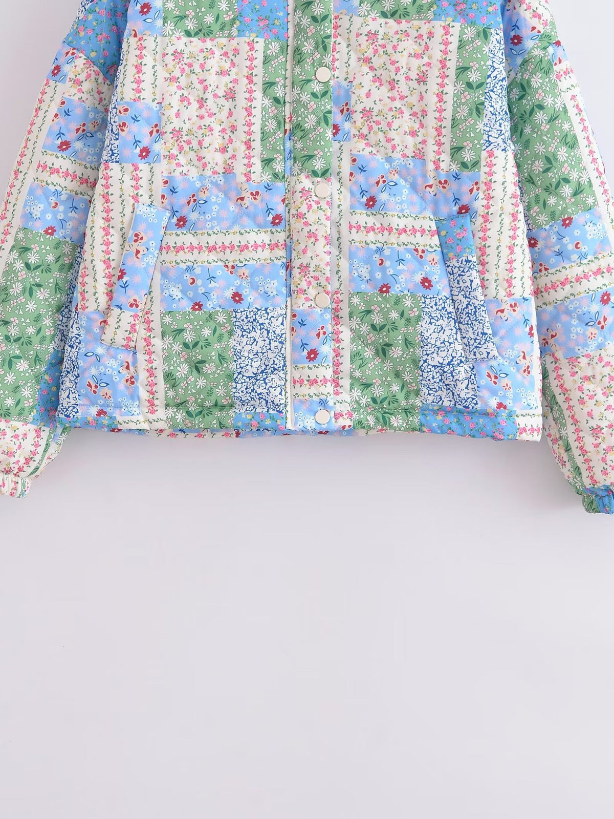 Patchwork Floral Quilted Snap Front Jacket - Floral - 7