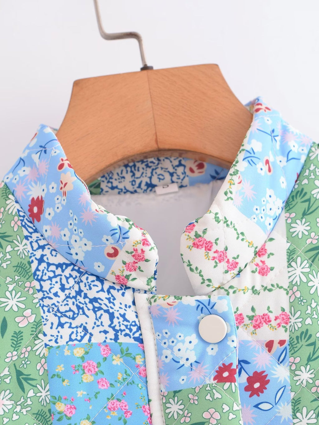 Patchwork Floral Quilted Snap Front Jacket - Floral - 8