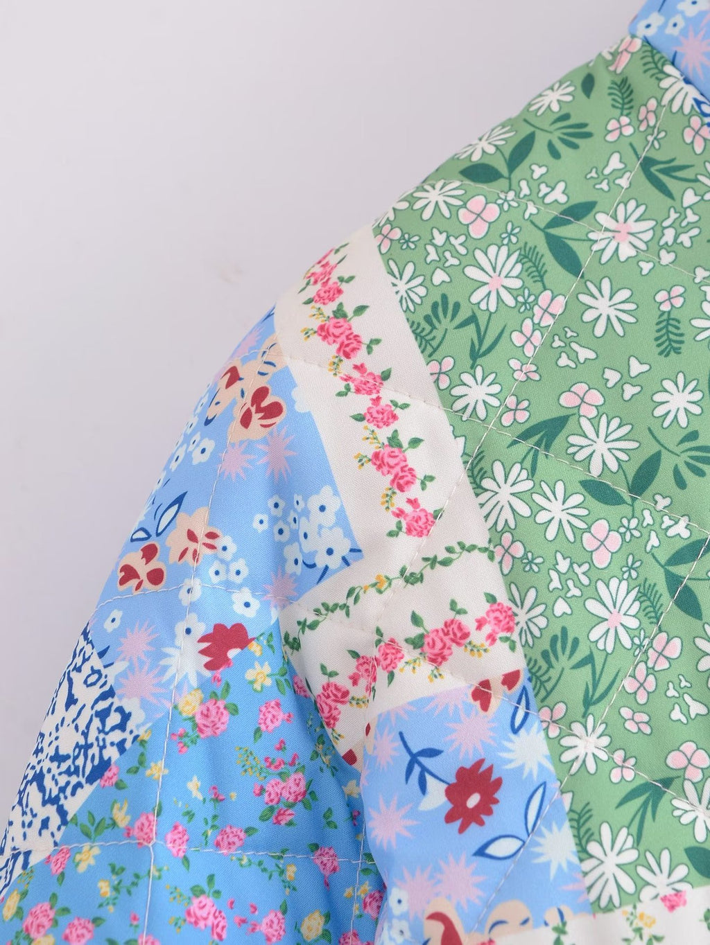 Patchwork Floral Quilted Snap Front Jacket - Floral - 9