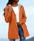 Hooded Longline Waterproof Rain Jacket With Pockets - Orange