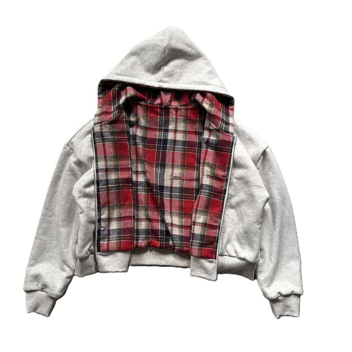 Reversible Plaid Zip Up Hooded Jacket - Red