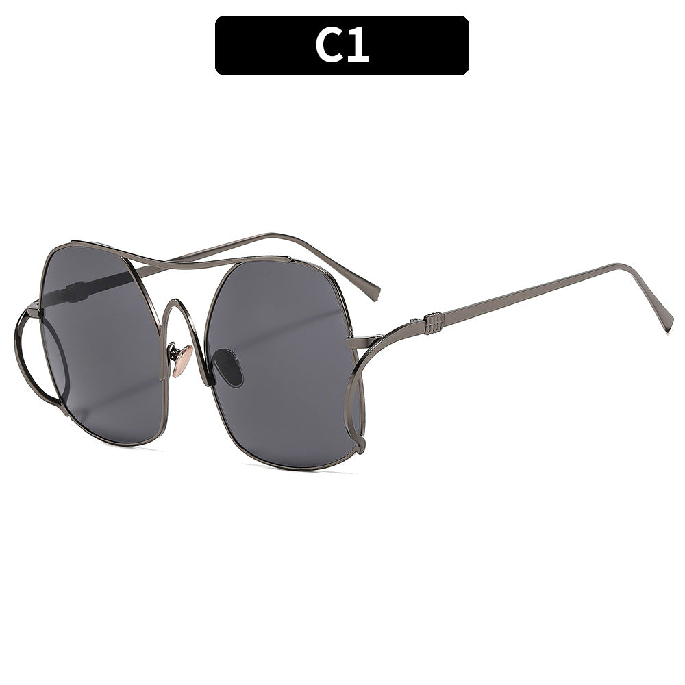 Oversized Hexagon Wire Frame Sunglasses - C1