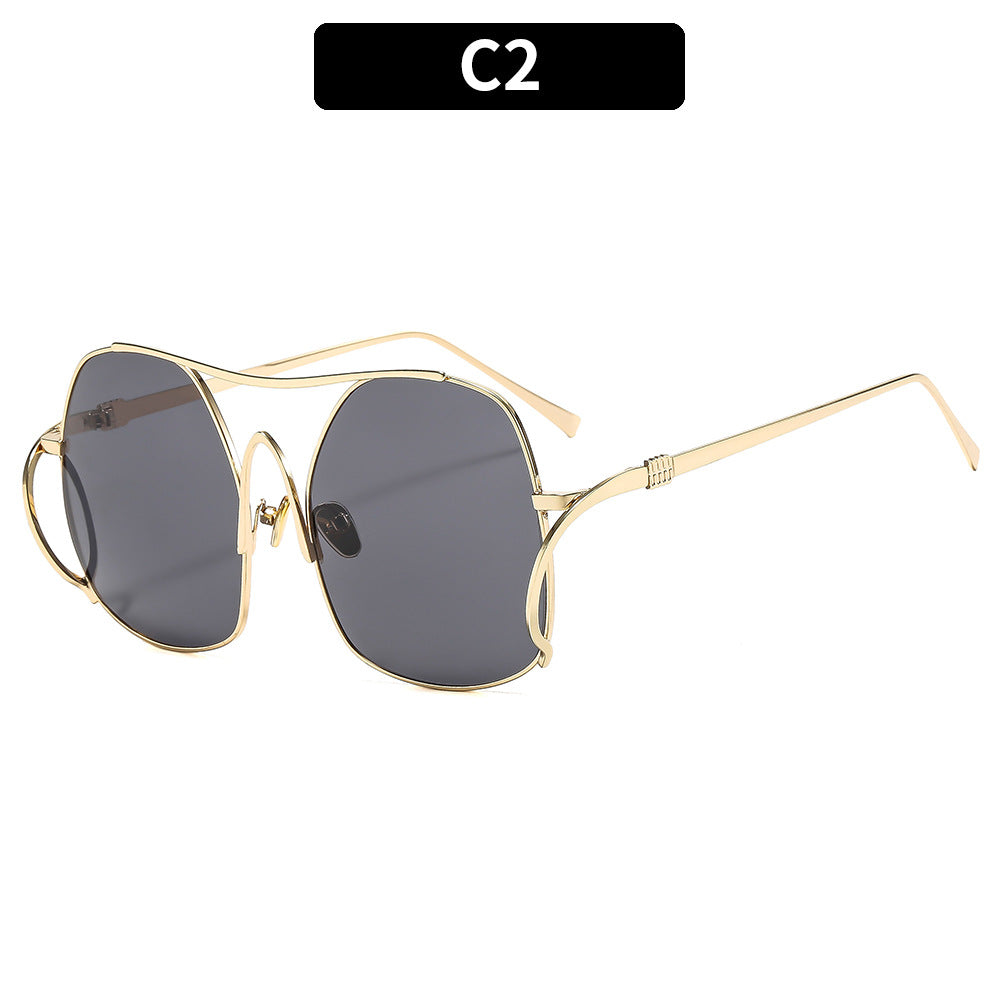 Oversized Hexagon Wire Frame Sunglasses - C2