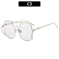 Oversized Hexagon Wire Frame Sunglasses - C3