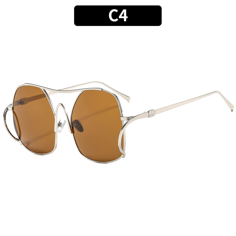 Oversized Hexagon Wire Frame Sunglasses - C4