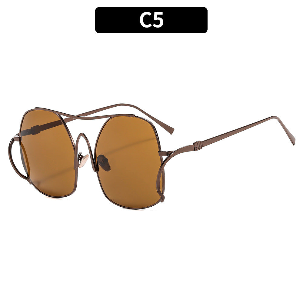 Oversized Hexagon Wire Frame Sunglasses - C5