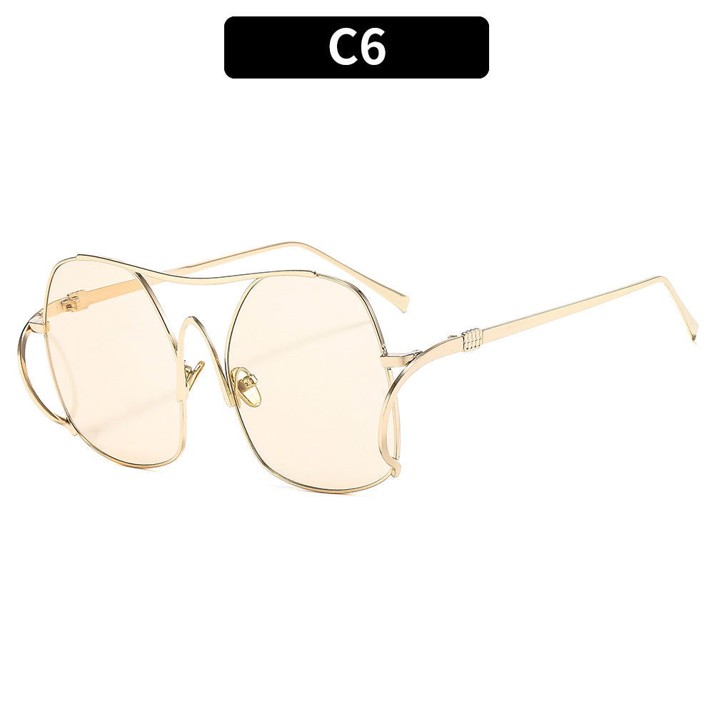 Oversized Hexagon Wire Frame Sunglasses - C6
