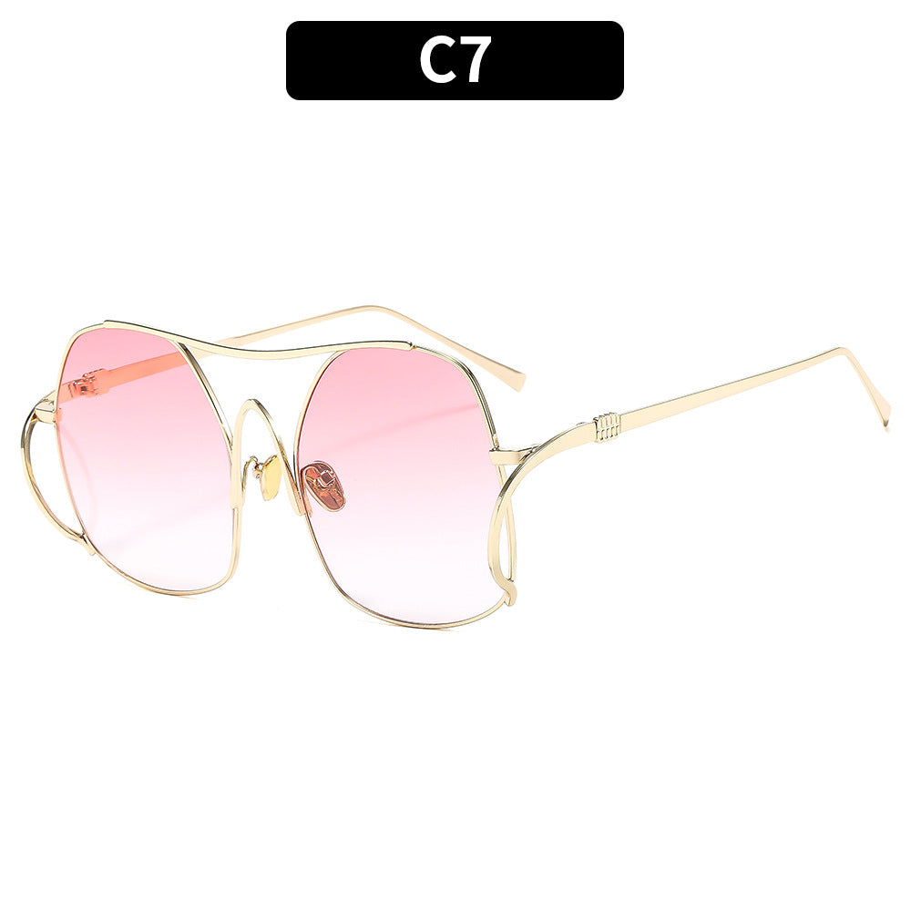 Oversized Hexagon Wire Frame Sunglasses - C7