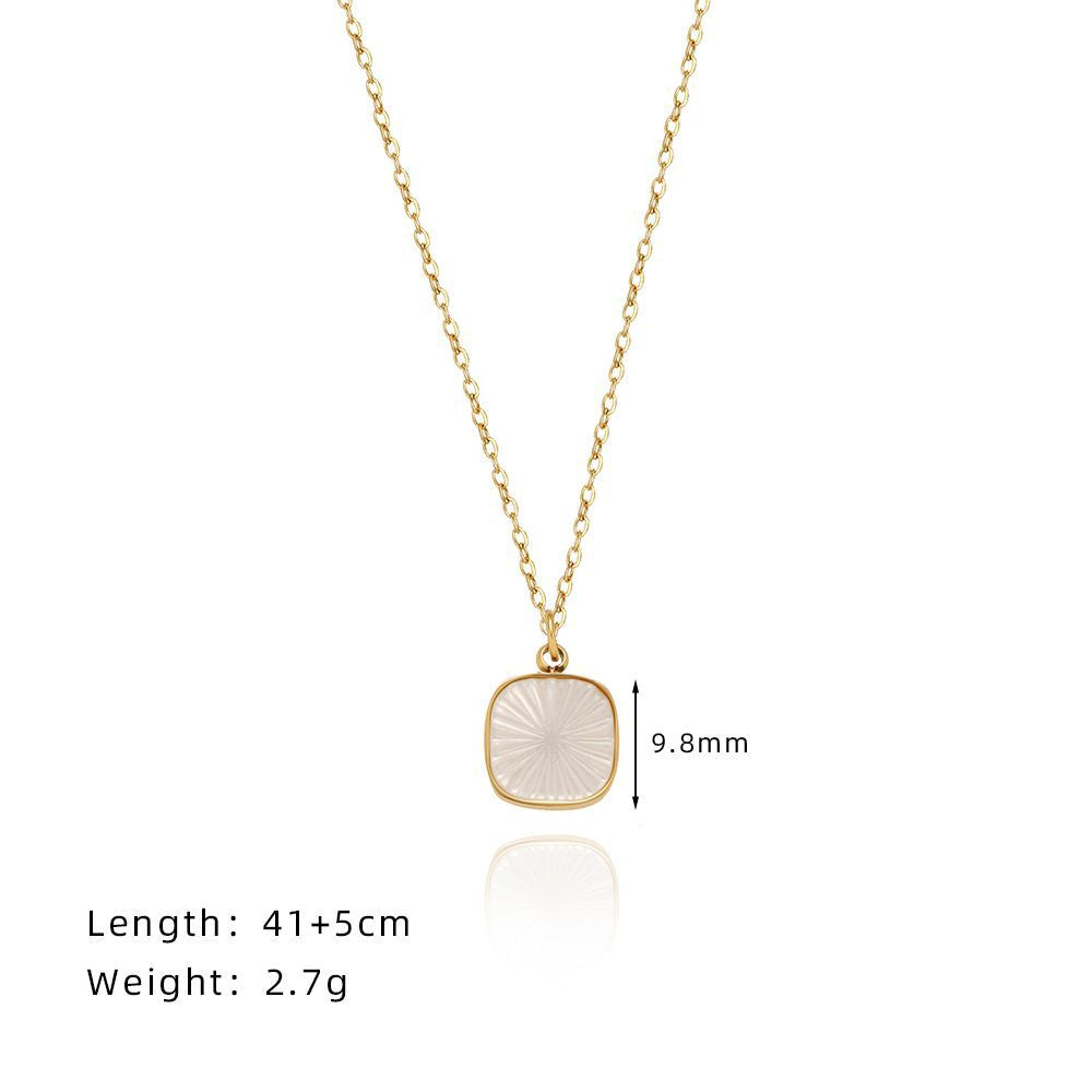 Carved Square Shell Pendant Necklace - Gold