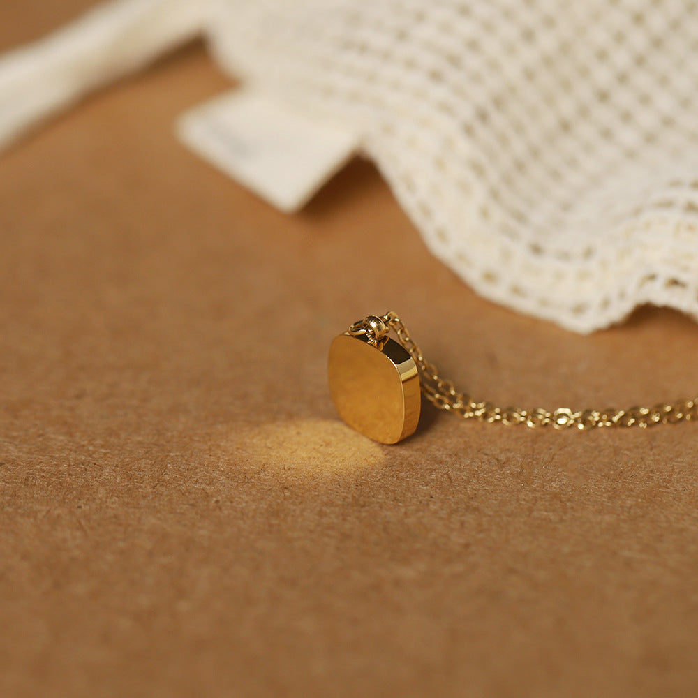 Carved Square Shell Pendant Necklace - Gold - 8