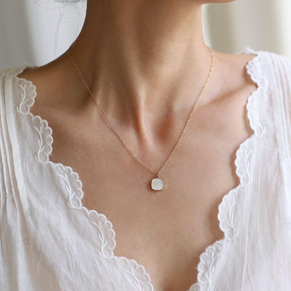 Carved Square Shell Pendant Necklace - view 1