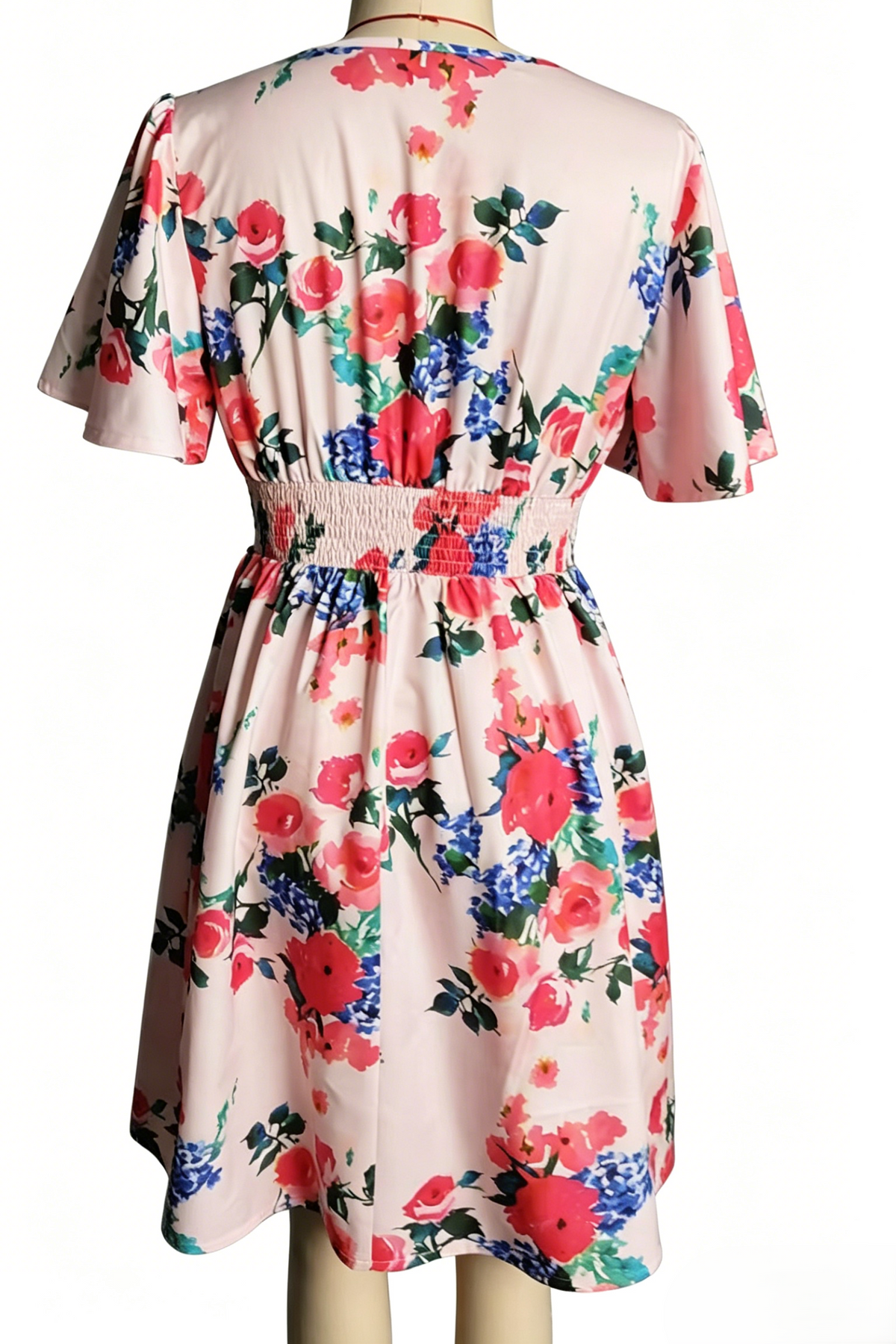Rose Print Flutter Sleeve Mini Dress - Floral - 1