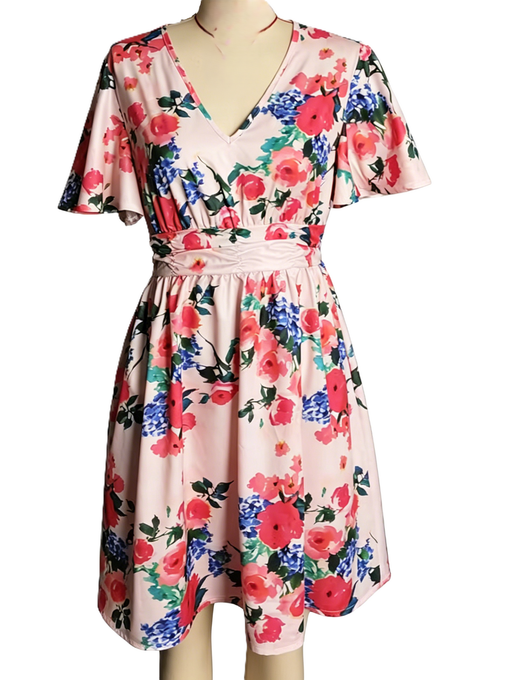 Rose Print Flutter Sleeve Mini Dress - Floral - 3