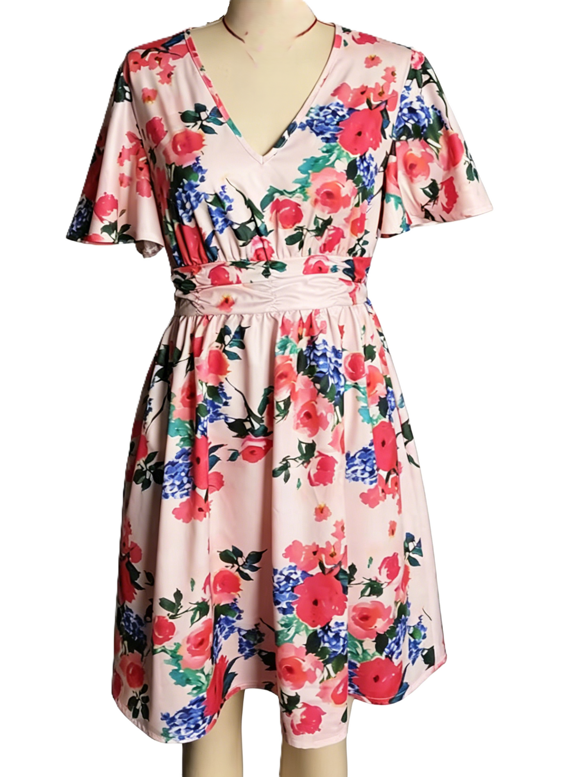 Rose Print Flutter Sleeve Mini Dress - Floral - 3
