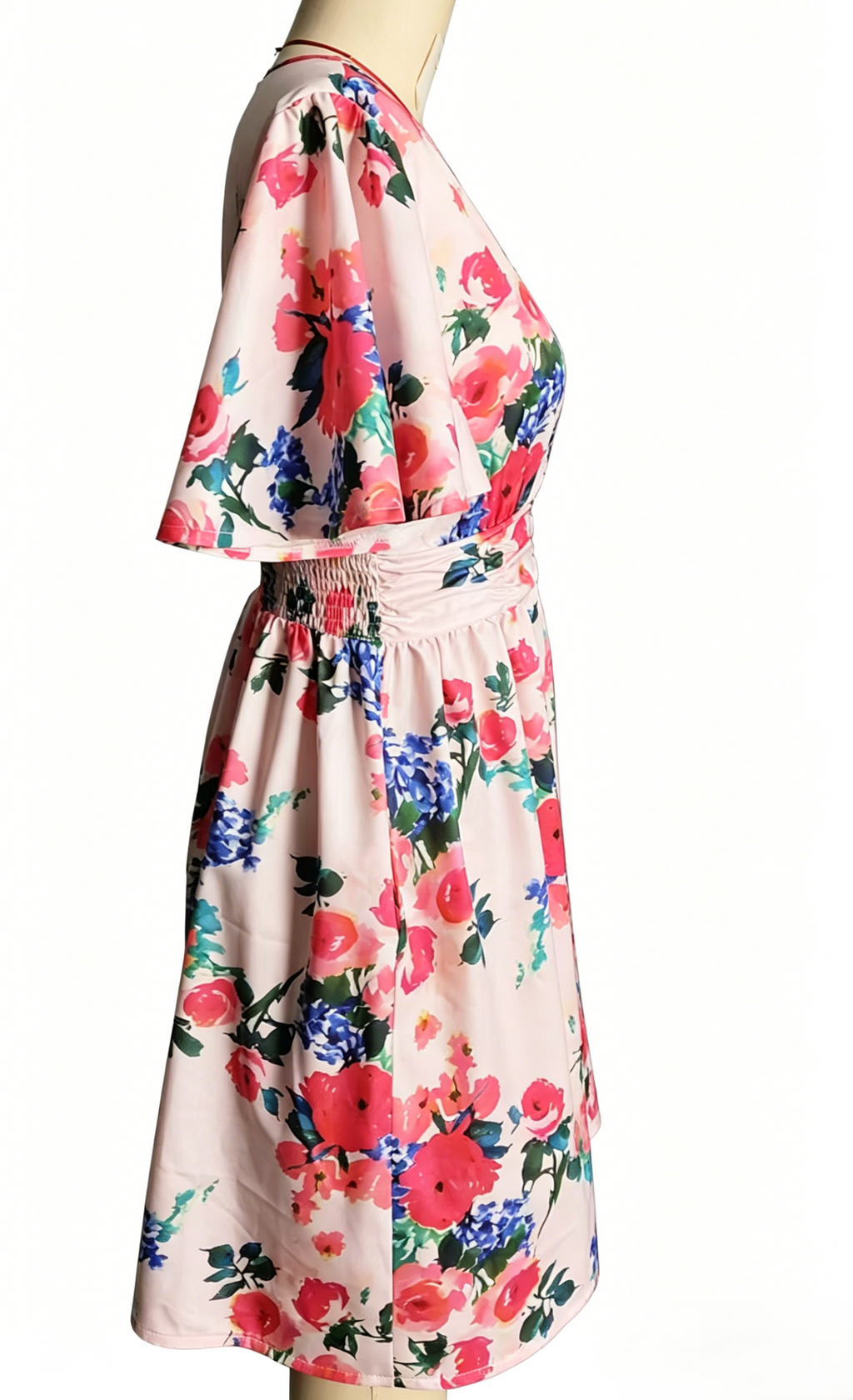 Rose Print Flutter Sleeve Mini Dress - Floral - 5