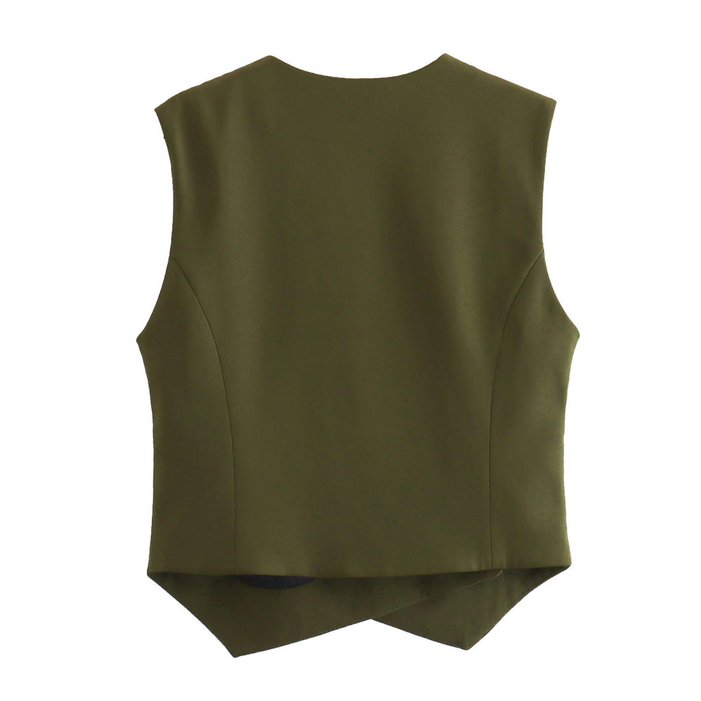 Asymmetric Button Front Sleeveless Tank Top - Green - 1