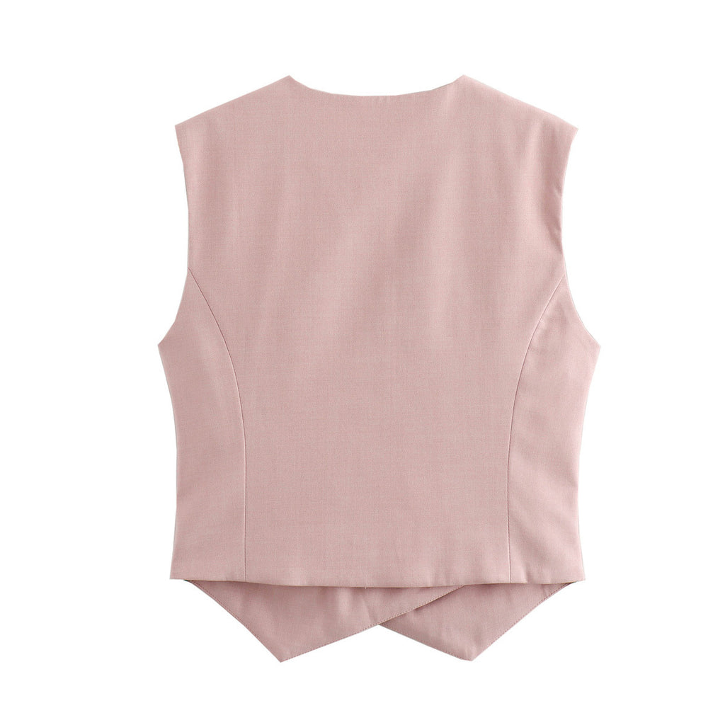 Asymmetric Button Front Sleeveless Tank Top - Pink - 1