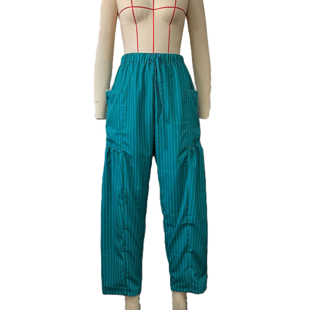 Striped Drawstring Balloon Leg Trousers - Green