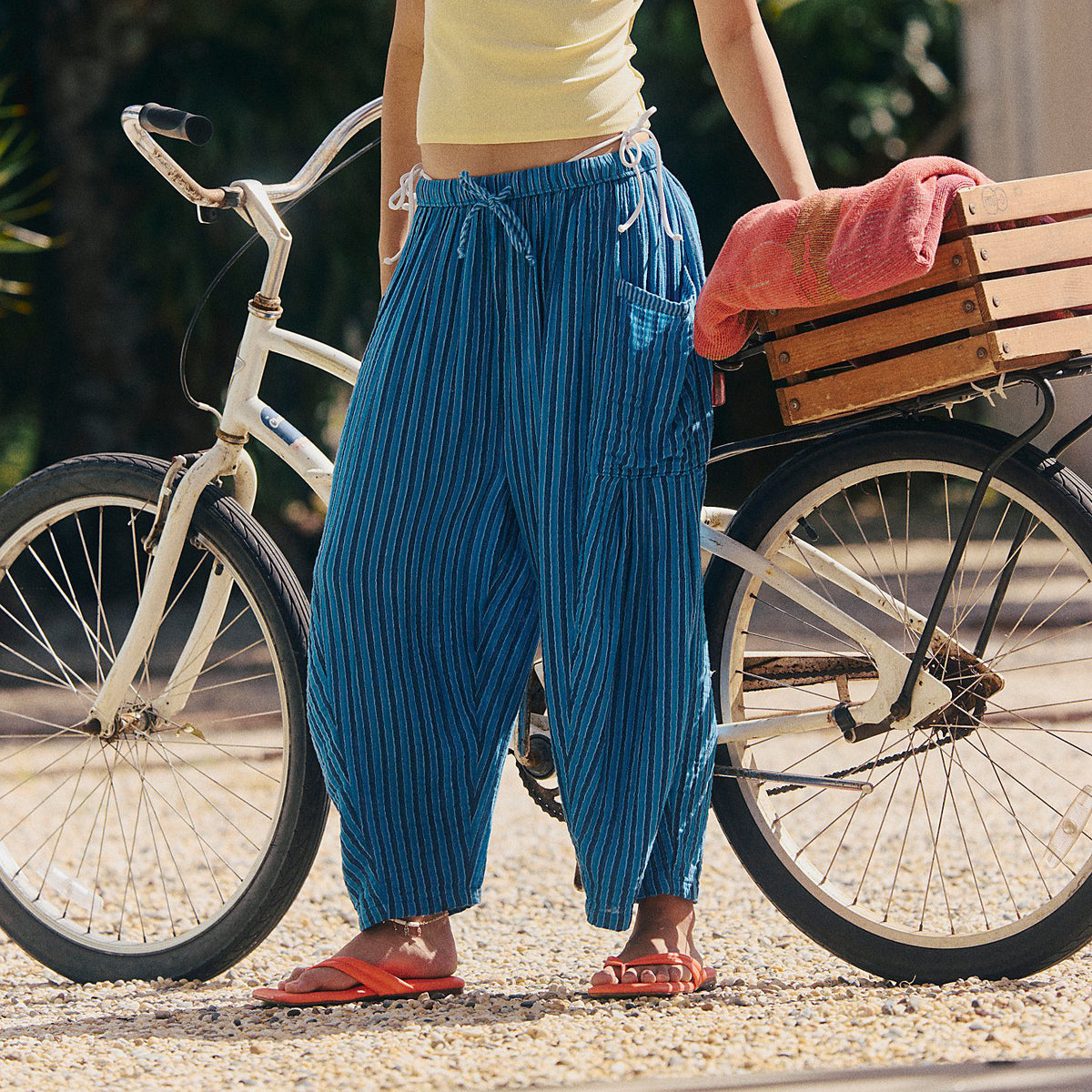 Striped Drawstring Balloon Leg Trousers - view 1
