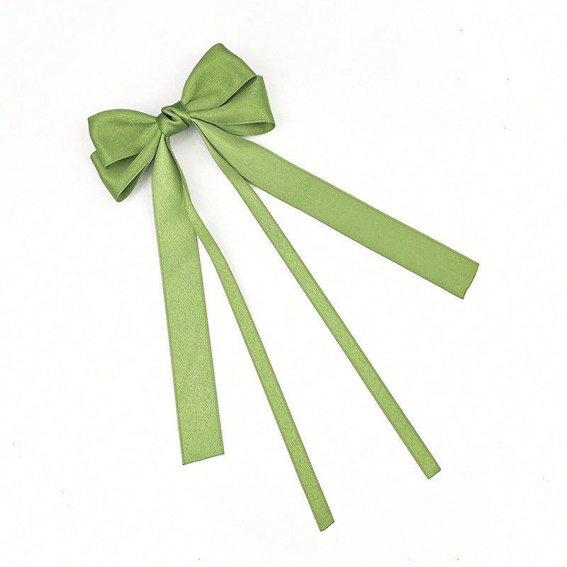 Twin Loop Long Tail Bow Hair Clip - Green