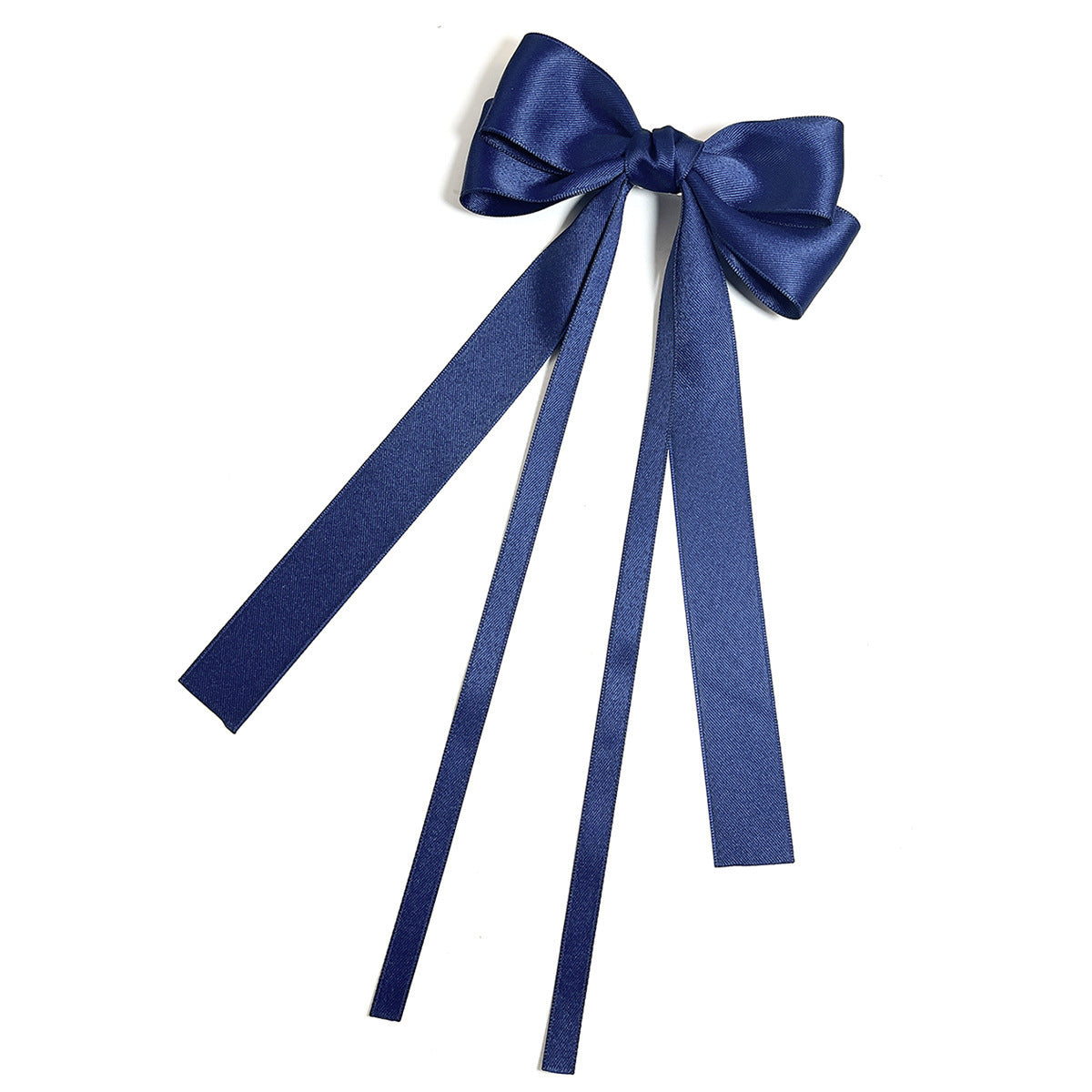 Twin Loop Long Tail Bow Hair Clip - Navy