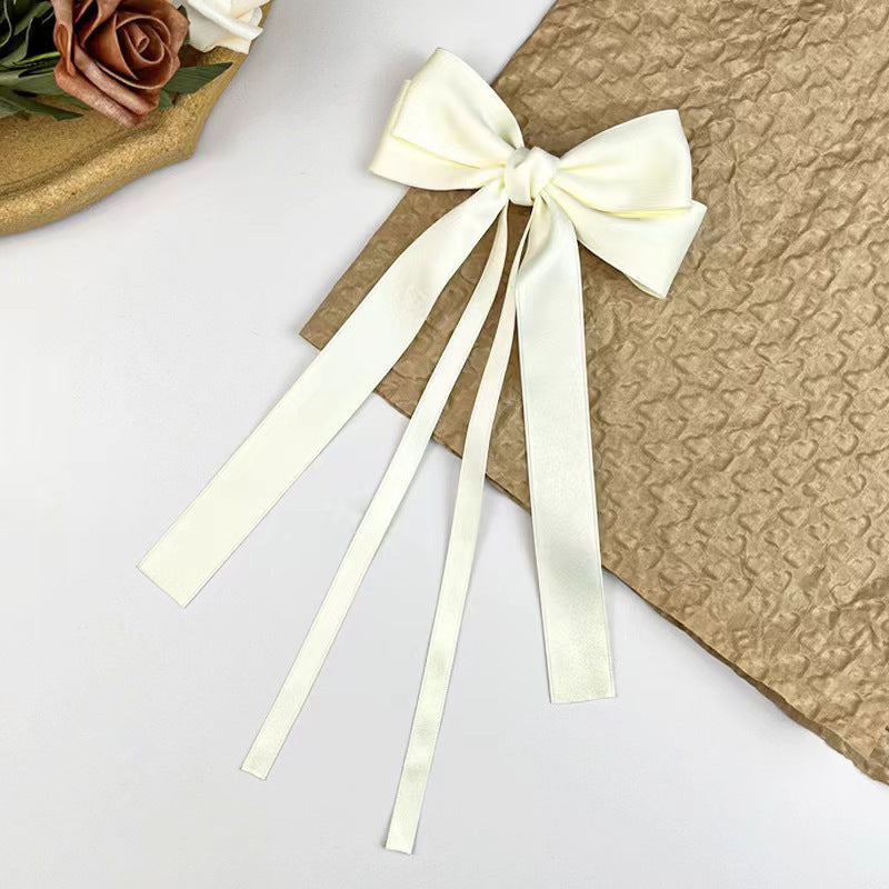 Twin Loop Long Tail Bow Hair Clip - OffWhite