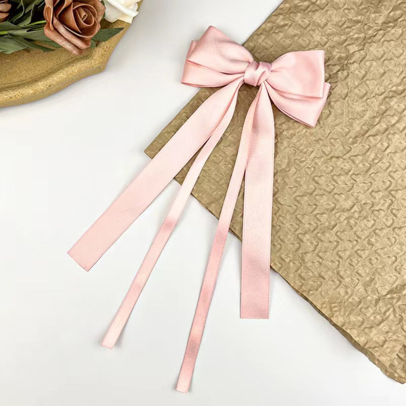 Twin Loop Long Tail Bow Hair Clip - Pink