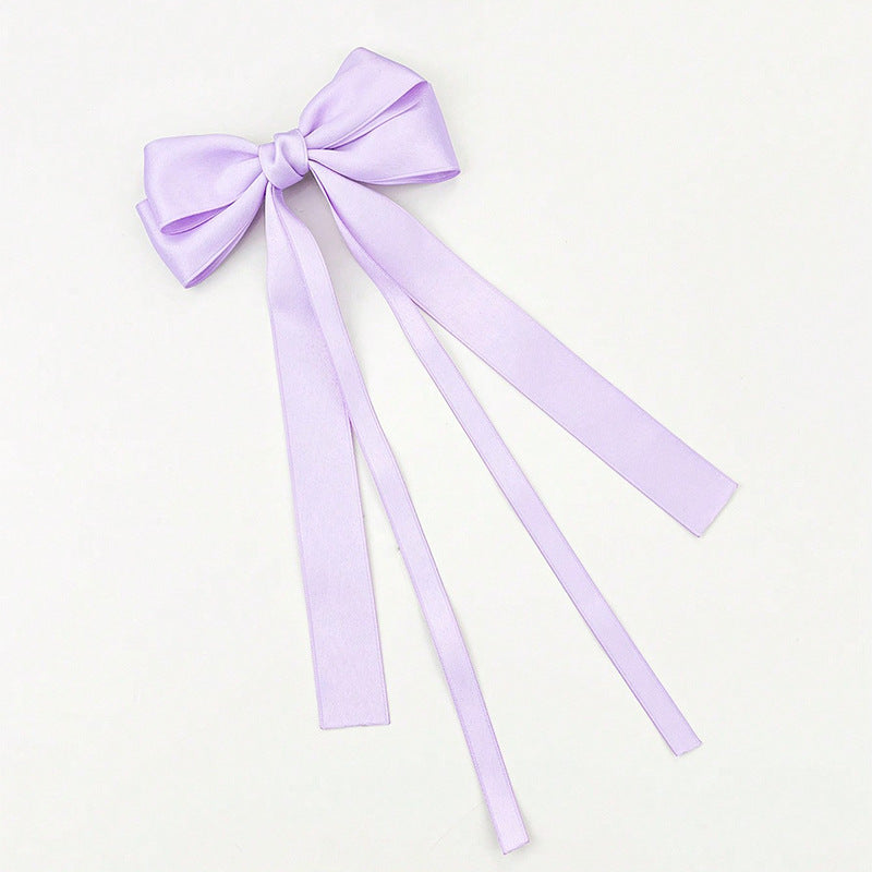 Twin Loop Long Tail Bow Hair Clip - Purple