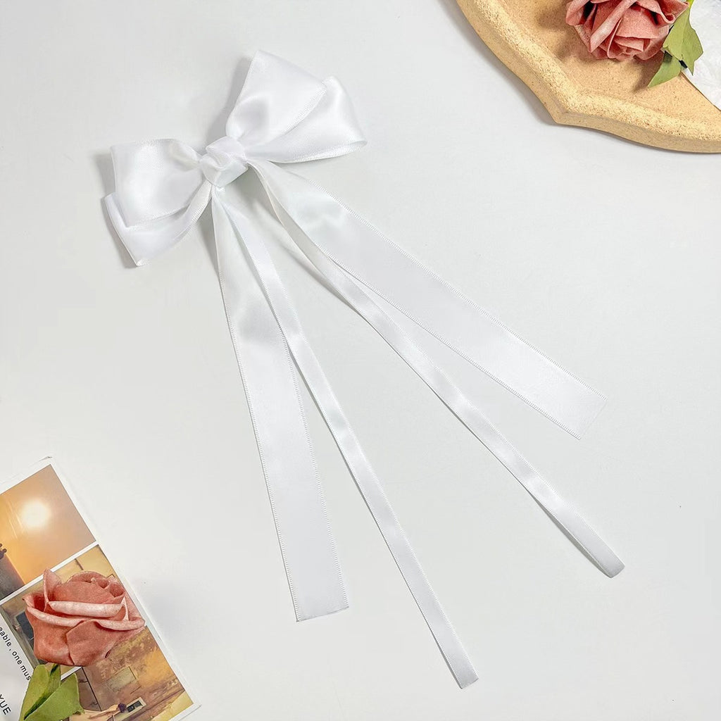 Twin Loop Long Tail Bow Hair Clip - White