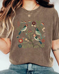 Vintage Wash Bird Garden Graphic Tee - Coffee