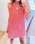 Red Gingham Sleeveless Shift Mini Dress - Red