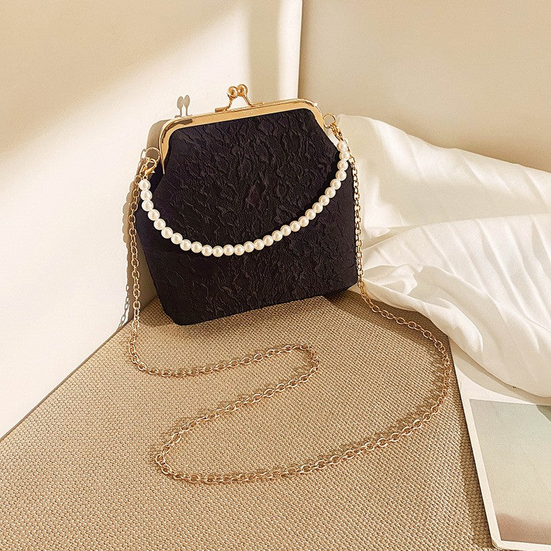 Mini Textured Kiss Lock Frame Bag - Black Chain