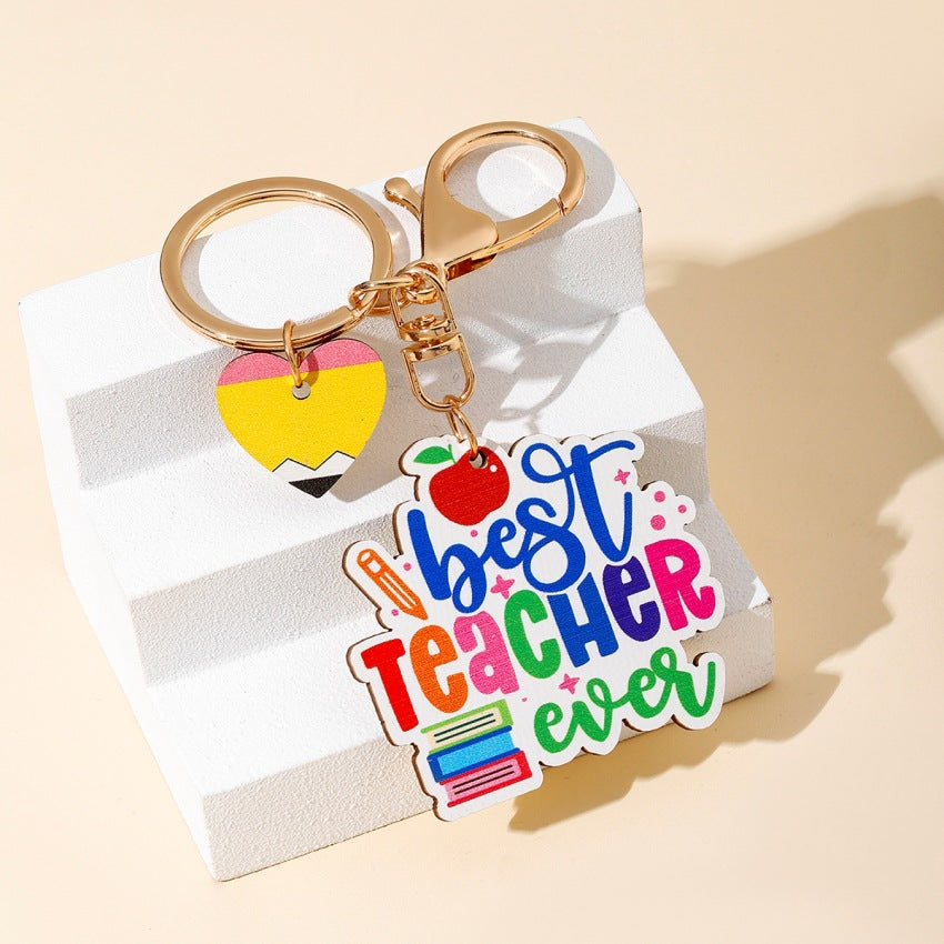 Teacher Appreciation Wooden Charm Keychain - Letter