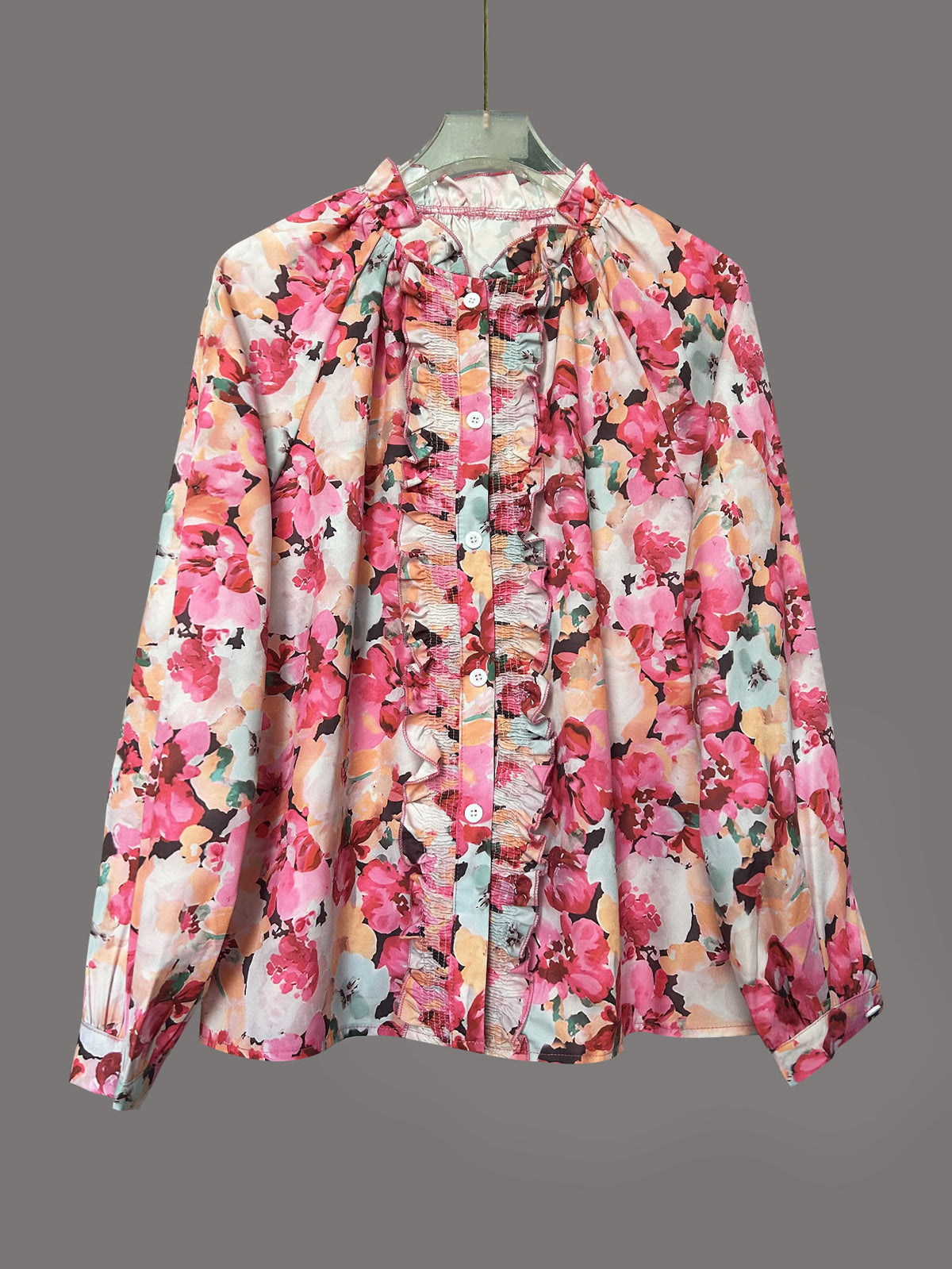 Watercolor Floral Long Sleeve Blouse - Floral