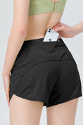 Back Waistband Zip Pocket Running Shorts - Black